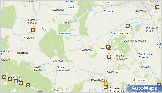 mapa Wichrów gmina Radłów, Wichrów gmina Radłów na mapie Targeo
