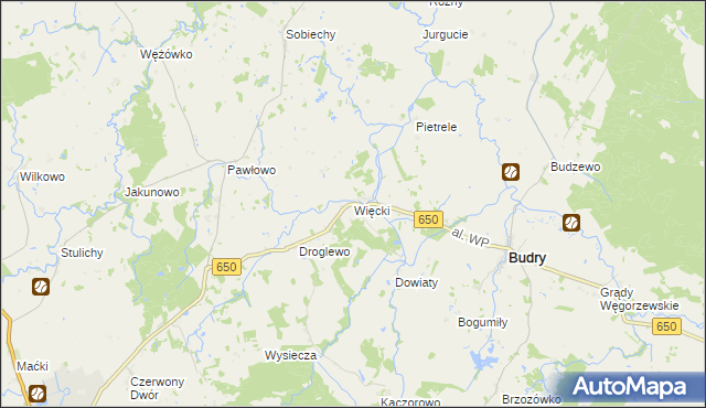mapa Więcki gmina Budry, Więcki gmina Budry na mapie Targeo