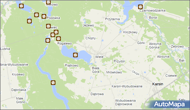 mapa Wiele gmina Karsin, Wiele gmina Karsin na mapie Targeo