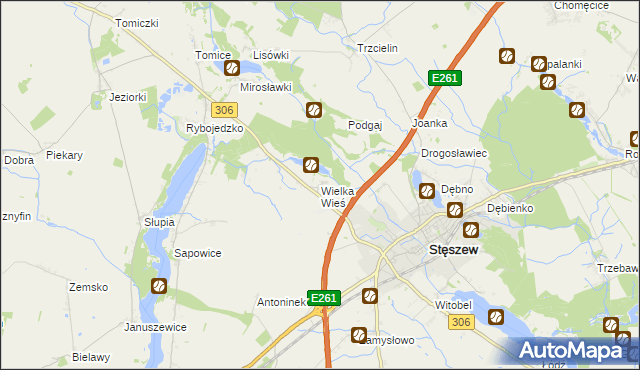 mapa Wielka Wieś gmina Stęszew, Wielka Wieś gmina Stęszew na mapie Targeo