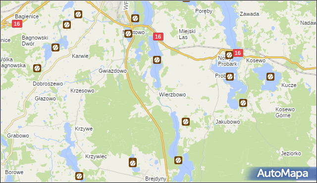 mapa Wierzbowo gmina Mrągowo, Wierzbowo gmina Mrągowo na mapie Targeo