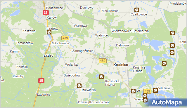 mapa Wierzchowice gmina Krośnice, Wierzchowice gmina Krośnice na mapie Targeo