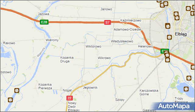 mapa Wikrowo gmina Gronowo Elbląskie, Wikrowo gmina Gronowo Elbląskie na mapie Targeo