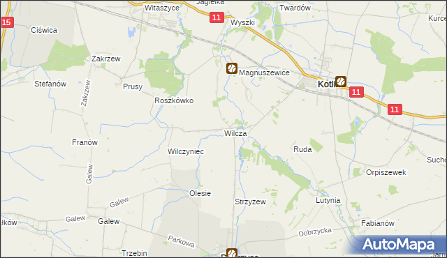 mapa Wilcza gmina Kotlin, Wilcza gmina Kotlin na mapie Targeo