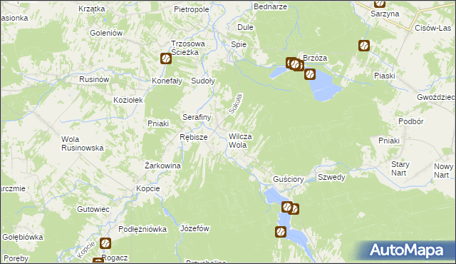 mapa Wilcza Wola gmina Dzikowiec, Wilcza Wola gmina Dzikowiec na mapie Targeo