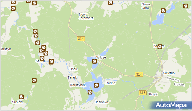 mapa Wilcze gmina Wolsztyn, Wilcze gmina Wolsztyn na mapie Targeo