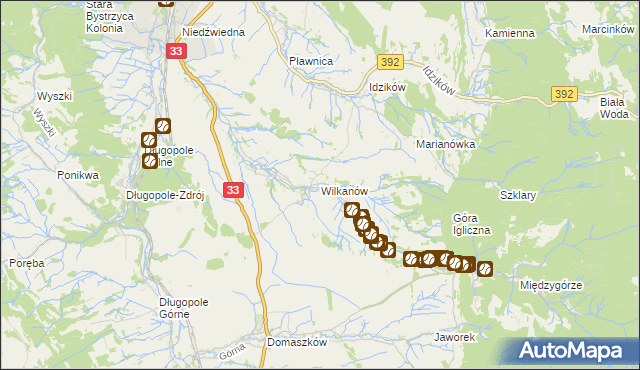 mapa Wilkanów, Wilkanów na mapie Targeo