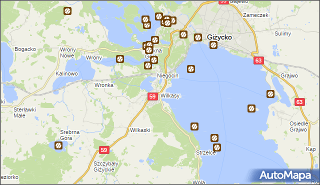 mapa Wilkasy gmina Giżycko, Wilkasy gmina Giżycko na mapie Targeo