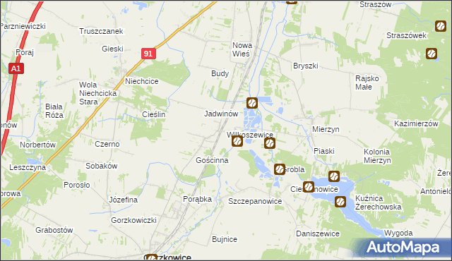 mapa Wilkoszewice, Wilkoszewice na mapie Targeo