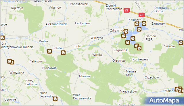 mapa Wilków gmina Dalików, Wilków gmina Dalików na mapie Targeo
