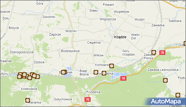 mapa Wilków gmina Irządze, Wilków gmina Irządze na mapie Targeo