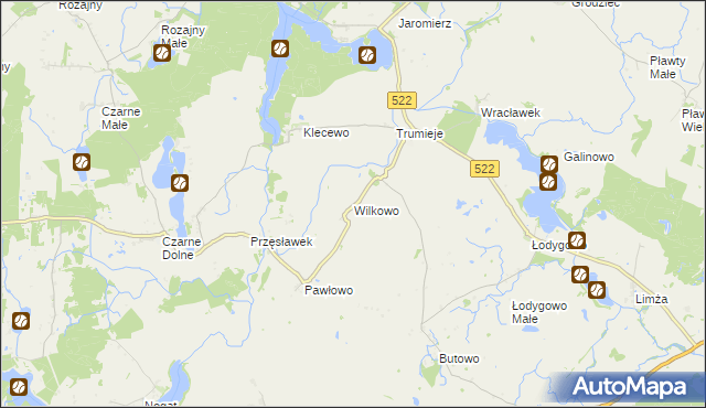 mapa Wilkowo gmina Gardeja, Wilkowo gmina Gardeja na mapie Targeo