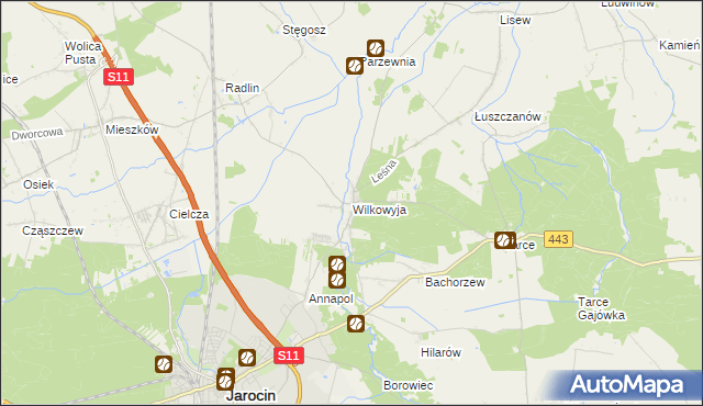 mapa Wilkowyja gmina Jarocin, Wilkowyja gmina Jarocin na mapie Targeo