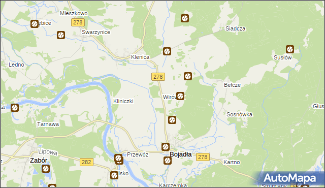 mapa Wirówek gmina Bojadła, Wirówek gmina Bojadła na mapie Targeo