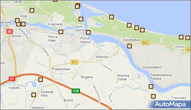 mapa Wiślinka, Wiślinka na mapie Targeo