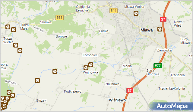 mapa Wiśniewko gmina Wiśniewo, Wiśniewko gmina Wiśniewo na mapie Targeo