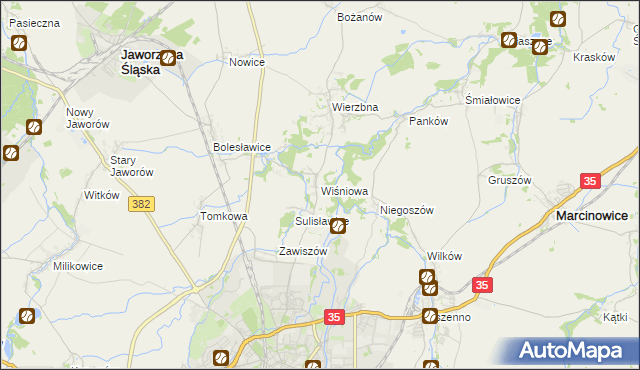 mapa Wiśniowa gmina Świdnica, Wiśniowa gmina Świdnica na mapie Targeo