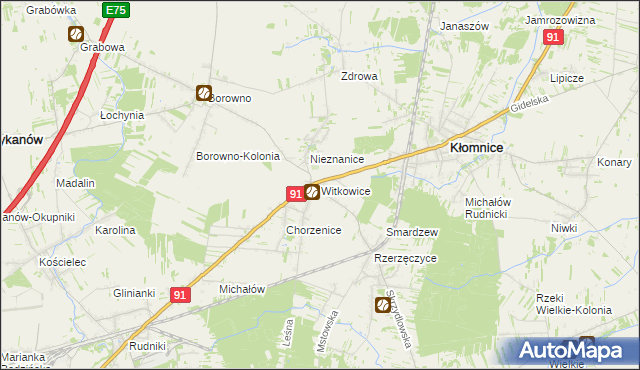 mapa Witkowice gmina Kłomnice, Witkowice gmina Kłomnice na mapie Targeo