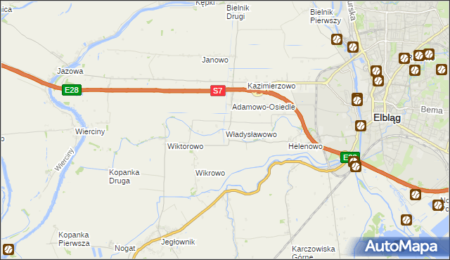 mapa Władysławowo gmina Elbląg, Władysławowo gmina Elbląg na mapie Targeo