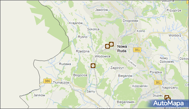 mapa Włodowice gmina Nowa Ruda, Włodowice gmina Nowa Ruda na mapie Targeo