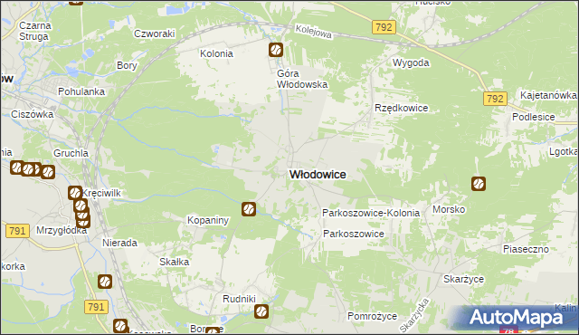 mapa Włodowice powiat zawierciański, Włodowice powiat zawierciański na mapie Targeo