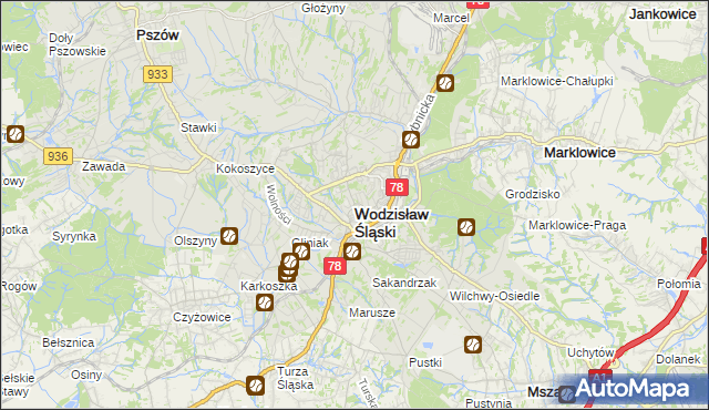 mapa Wodzisławia Śląskiego, Wodzisław Śląski na mapie Targeo