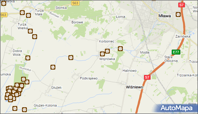 mapa Wojnówka gmina Wiśniewo, Wojnówka gmina Wiśniewo na mapie Targeo