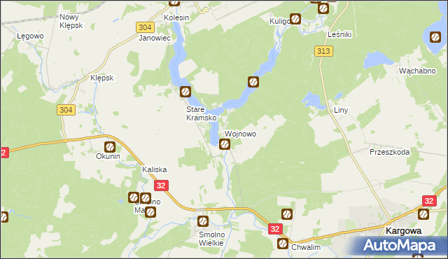 mapa Wojnowo gmina Kargowa, Wojnowo gmina Kargowa na mapie Targeo