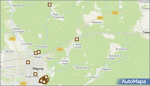 mapa Wola Duża gmina Biłgoraj, Wola Duża gmina Biłgoraj na mapie Targeo