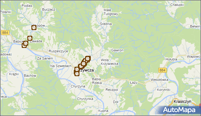 mapa Wola Krzywiecka, Wola Krzywiecka na mapie Targeo