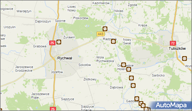 mapa Wola Rychwalska, Wola Rychwalska na mapie Targeo