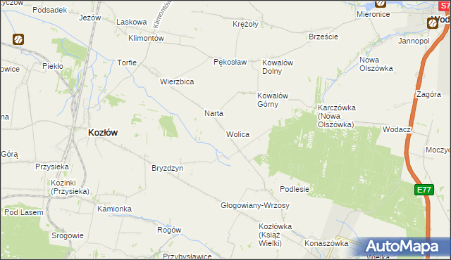 mapa Wolica gmina Kozłów, Wolica gmina Kozłów na mapie Targeo
