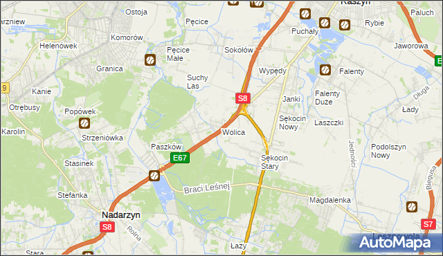 mapa Wolica gmina Nadarzyn, Wolica gmina Nadarzyn na mapie Targeo