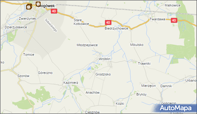 mapa Wróblin, Wróblin na mapie Targeo