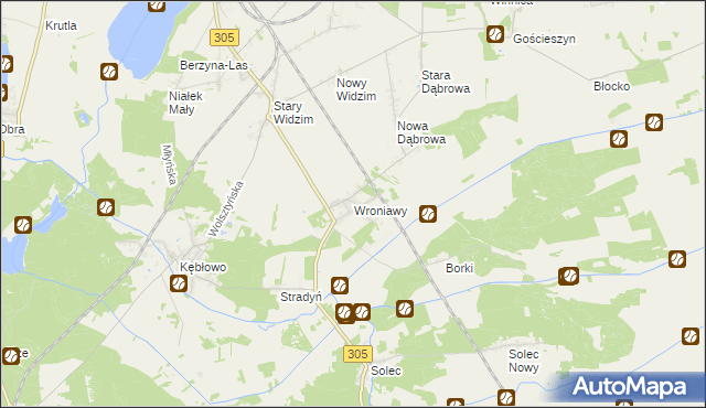 mapa Wroniawy gmina Wolsztyn, Wroniawy gmina Wolsztyn na mapie Targeo