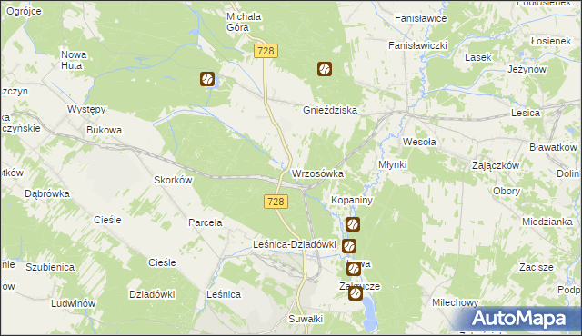 mapa Wrzosówka gmina Małogoszcz, Wrzosówka gmina Małogoszcz na mapie Targeo