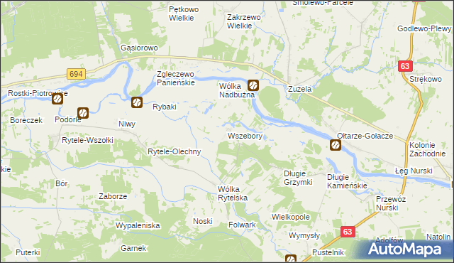 mapa Wszebory gmina Ceranów, Wszebory gmina Ceranów na mapie Targeo