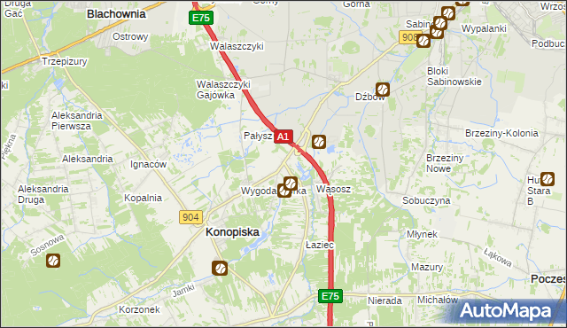 mapa Wygoda gmina Konopiska, Wygoda gmina Konopiska na mapie Targeo