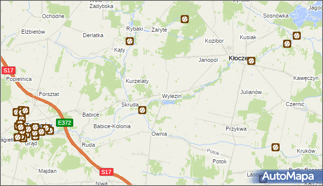 mapa Wylezin gmina Kłoczew, Wylezin gmina Kłoczew na mapie Targeo