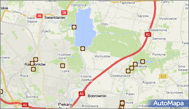 mapa Wymysłów gmina Bobrowniki, Wymysłów gmina Bobrowniki na mapie Targeo