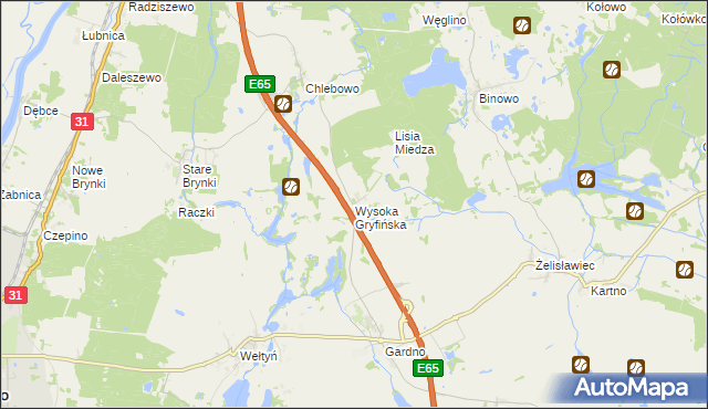 mapa Wysoka Gryfińska, Wysoka Gryfińska na mapie Targeo