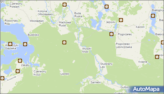 mapa Wysoki Most gmina Giby, Wysoki Most gmina Giby na mapie Targeo