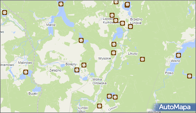 mapa Wysokie gmina Nidzica, Wysokie gmina Nidzica na mapie Targeo