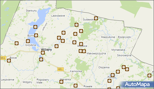 mapa Wysokie gmina Wiżajny, Wysokie gmina Wiżajny na mapie Targeo