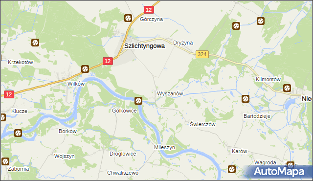 mapa Wyszanów gmina Szlichtyngowa, Wyszanów gmina Szlichtyngowa na mapie Targeo