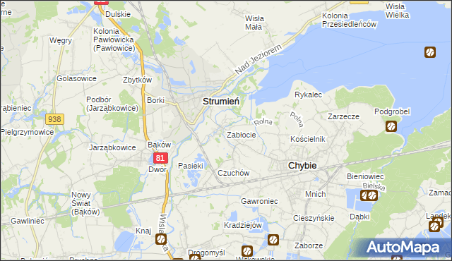 mapa Zabłocie gmina Strumień, Zabłocie gmina Strumień na mapie Targeo