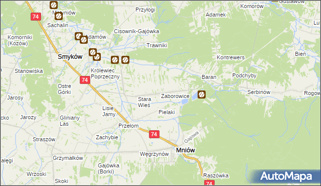 mapa Zaborowice gmina Mniów, Zaborowice gmina Mniów na mapie Targeo