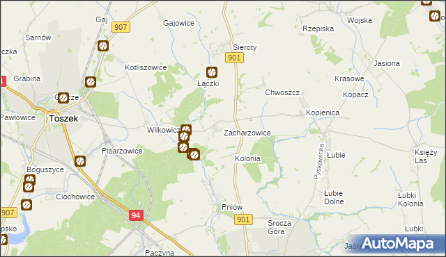 mapa Zacharzowice, Zacharzowice na mapie Targeo