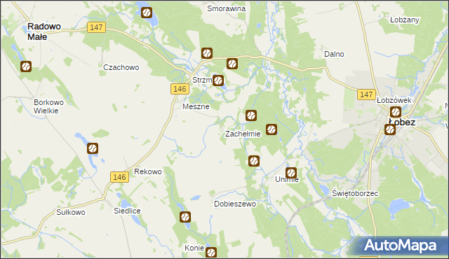 mapa Zachełmie gmina Łobez, Zachełmie gmina Łobez na mapie Targeo