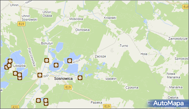 mapa Zacisze gmina Sosnowica, Zacisze gmina Sosnowica na mapie Targeo